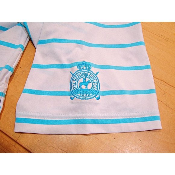 FootJoy FJ Mens Striped Golf Polo Shirt Royal Regina Golf Club White & Blue Sz L - Picture 10 of 10